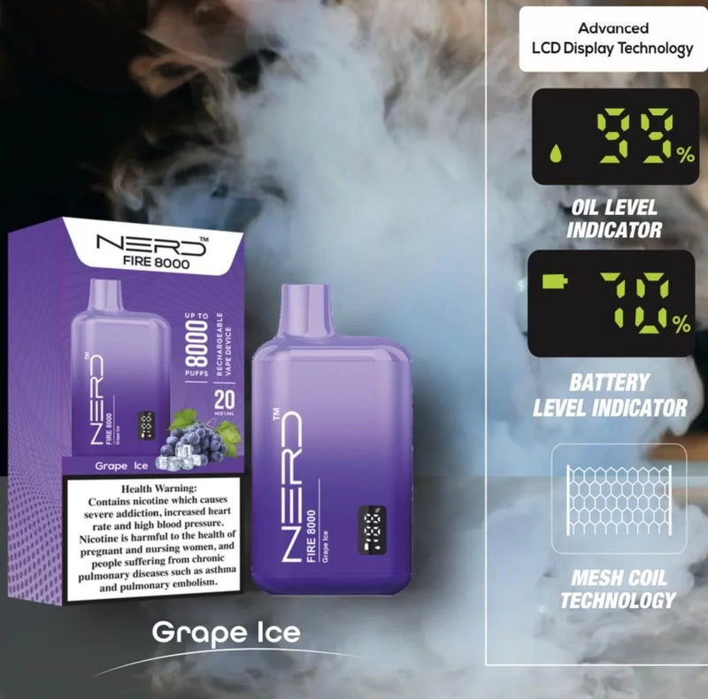 NERD™ FIRE 8000 PUFFS GRAPE ICE