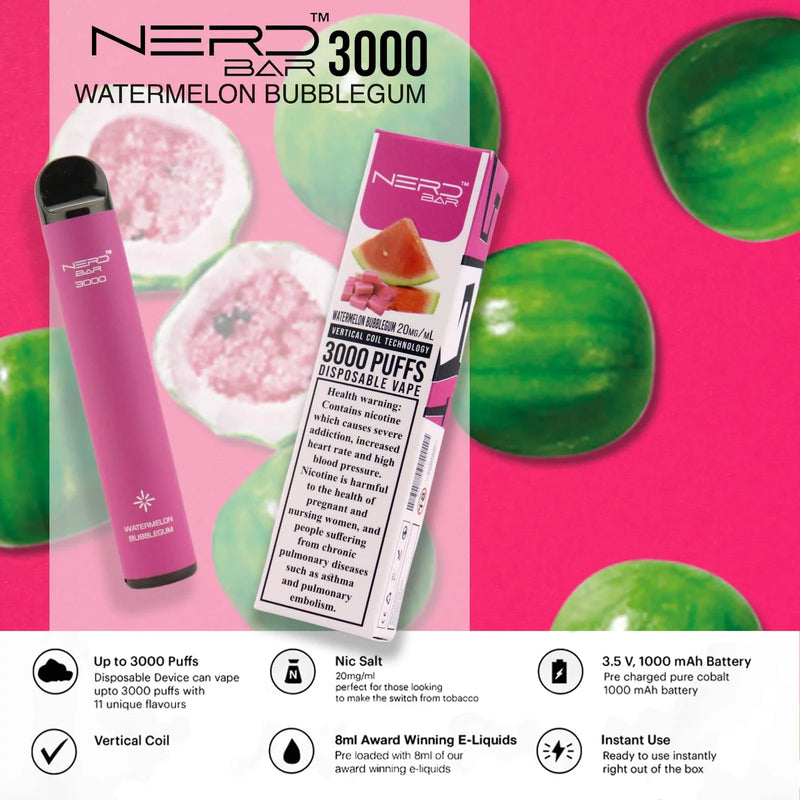 NERD™ BAR 3000 PUFFS WATERMELON BUBBLEGUM